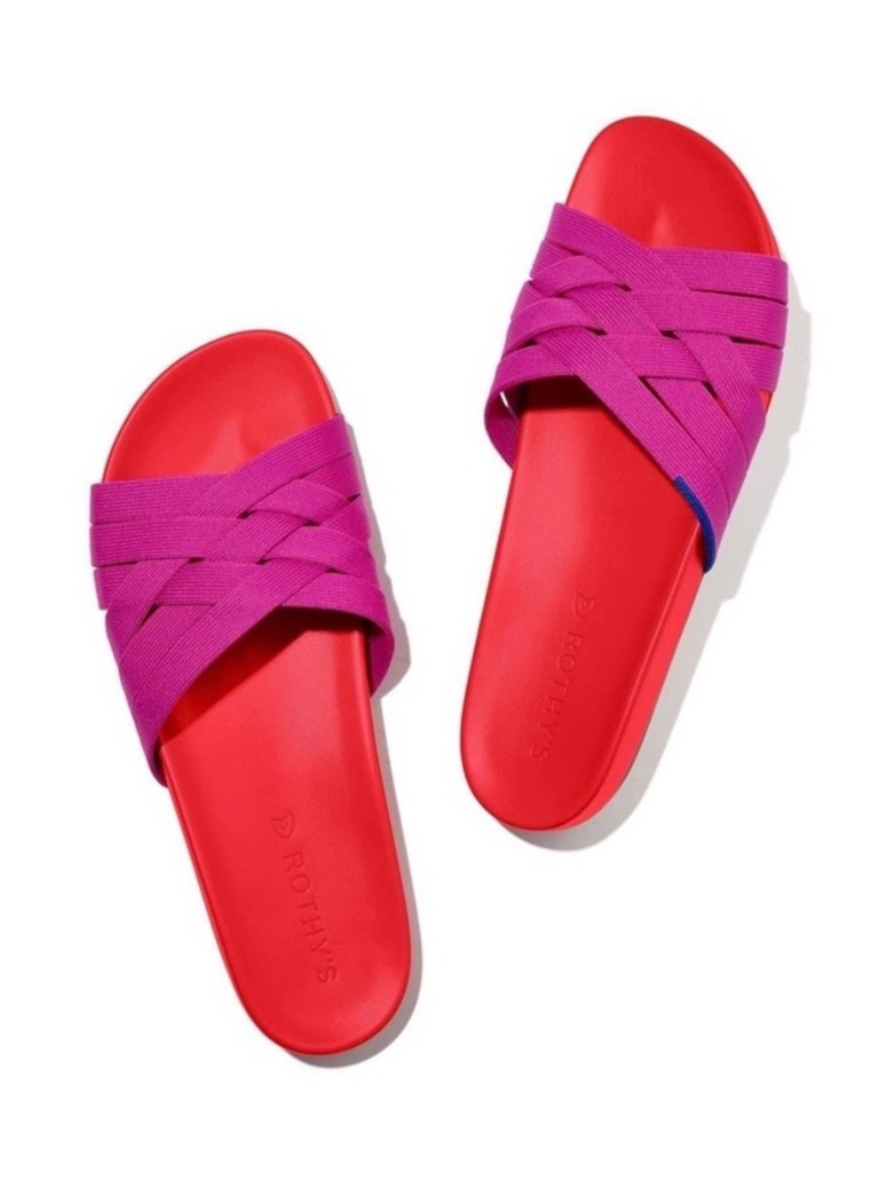 Rothy’s Crossover Slide Sandal in Cherry Red and Pink